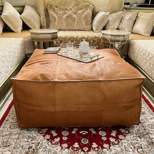 Moroccan leather pouffe - leather,
