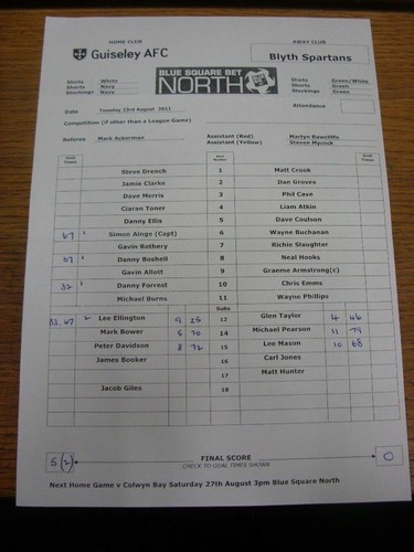 2011 teamsheet guiseley - 23/08/2011,