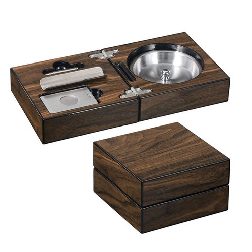 Walnut wood cigar - wood, ashtray