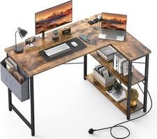 Yornoli L-Shaped Computer Desk with Power Outlet and Storage Shelves
