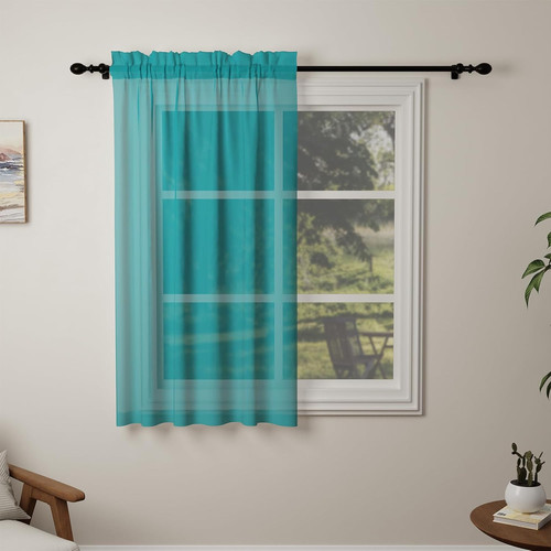 Teal voile curtains drop - voile,