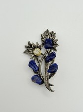 Blue Stone Floral Spray Brooch