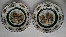 2 VINTAGE ASCOT SERVICE PLATES BY WOOD AND SONS ENGLAND GOLD TRIM 27cm DIAMETER
