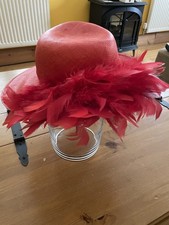Red Hat Vintage Style with Feather Accessory for Women Wedding Races Medium