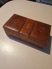 Vtg Italian Wood Leather Bridge Playing Card Game Box
