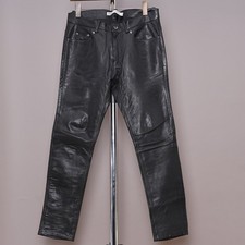 ZARA Leather Jeans Mens Black Trousers Real Genuine Man Biker