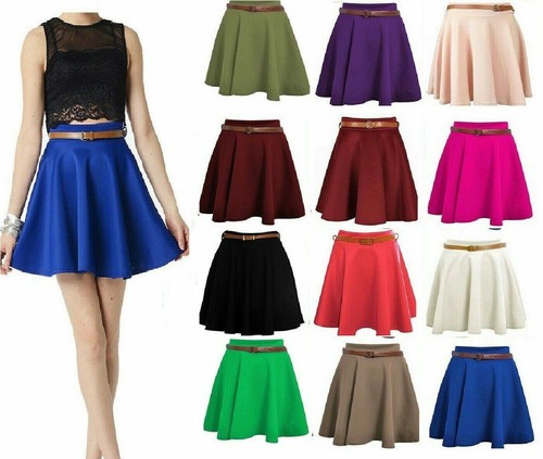 Ladies plain belted flared - plain,