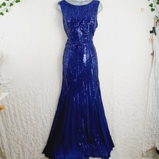 Quiz special occasion navy blue sequin fishtail long maxi dress size 18