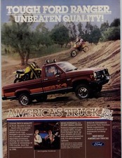 1984 Vintage Car Print Ad Ford Ranger 4x4 Pickup Truck Off-road Dirt Bike Track 