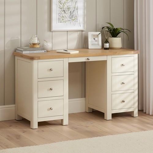 Twin pedestal desk oak large - pedestal,
