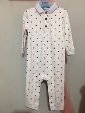 New Baby Boys Designer Ted Baker White Blue Monkeys Print Polo Romper Suit 9-12m