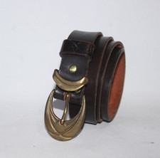 Vintage 80s 90s Leather Belt 30" Black Western Brass Buckle