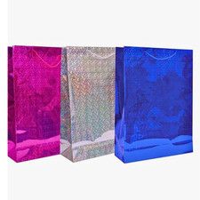 Gift Bags Large Holographic Present Birthday Party 9X8" Shiny Paper Carrier 9Pck
