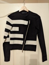 Karen Millen Black And White Full Zip Cardigan Size XS