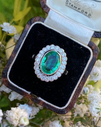 Emerald and diamond cluster - emerald,