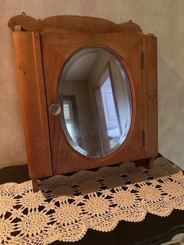 Vtg wooden mirrored apothecary - wooden,