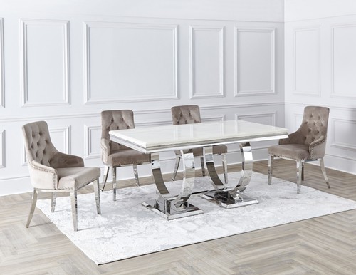 Cream marble dining table - dining,