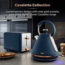 Tower Cavaletto Pyramid Kettle & 2 Slice Toaster Set Midnight Blue & Rose Gold