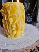 Handmade  made from 100% natural Bees Wax. Witch and skull  pillar candle