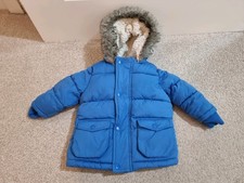 Baby Boy coat 6-9 months F&F blue fleece lined hood cosy