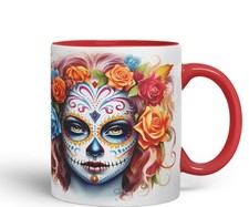 Sugar Skull and Roses Ceramic Coloured Mug Cup for Tea Coffee Hot Brew 330ml sk3