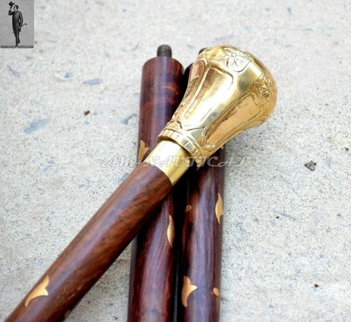 Brown wooden cane handmade - wooden,