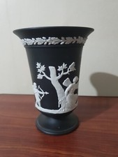 Wedgwood Jasper Ware Vase - Black Footed Vase 5.25" Neoclassical 