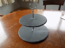 Three of these dark grey slate 2 tier cake stands. Used once for a wedding.