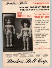 1950 PAPER AD 2 PG Duchess Doll Co Mamselle Fi-Fi Lingerie Bride Music Box Stand