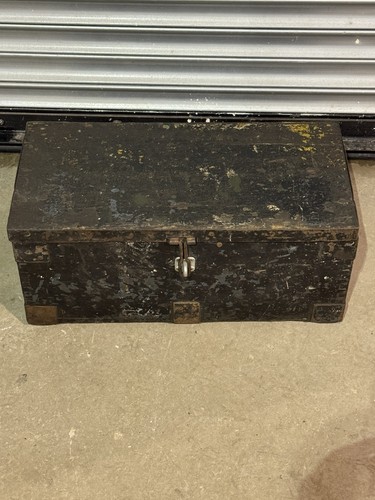 Vintage wood metal chest - metal,