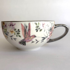 Fox & Ivy Hummingbird Mug Cup Birds Floral Pinks Silver Coffee Tea