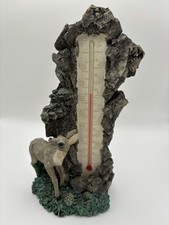 "Vintage Style Resin Deer & Fawn Figurine Rock Thermometer Desk Ornament"