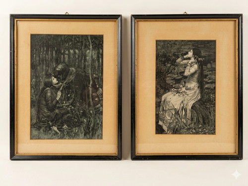 Pair c1890 waterhouse framed - c1890,