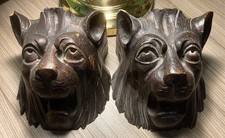 Pair Of Antique Wooden Lion Heads