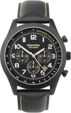 Sekonda Mens Dual Time Watch with Black Dial and Black Strap 30112