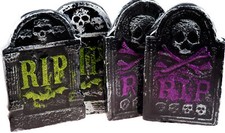 Halloween 27cm Glitter Spooky Gravestones / Tomb Stones (Set of 4)
