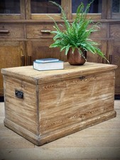 Antique Old Pine Trunk Chest / Storage Blanket Box / Coffee Table