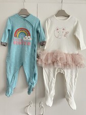 Baby Girls 6-9 Months Babygrow Sleepsuit Bundle NEXT Little Sister Rainbow Mouse