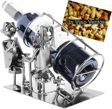 Bottle Holder Couple with Dog Having a Wine Metal Rack Tabletop + Gift Card