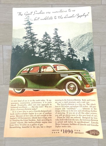 Vtg 1938 lincoln zephyr - vtg, v12