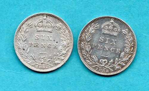 1887 1888 silver sixpence - 1887,