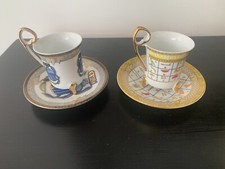 Pair Egyptian Fine Porcelain Demicasse Cup & Saucers