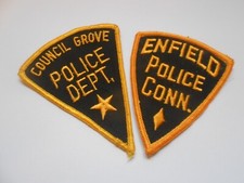 2 old American police US cloth  patches  COUNCIL GROVE & ENFIELD CONN