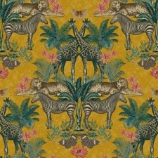 Jungle Animal Kingdom Wallpaper Tropical Print Palm Ochre Yellow Grandeco A49301