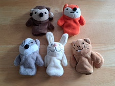 Jojo Maman Bebe 5 x Woodland Finger Puppets Soft Plush Toys - Complete Set