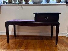 Vintage Mahogany  Telephone Table with Padded Seat and Drawer 1960's