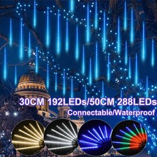 LED Meteor Shower Rain Lights Falling Icicle Snowfall Lights Garden Xmas Tree UK