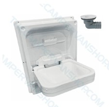 Tip-Up Sink/Basin Foldaway White Basin Caravan/Motorhome - With Waste (Cleo)
