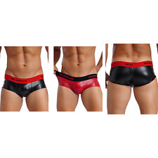 UK Men Leather Wetlook Boxer Shorts Hot Pants Low Rise Hipster Trunks Underwear