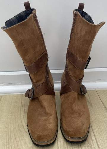 Womens tan biker boots 5 - tu,